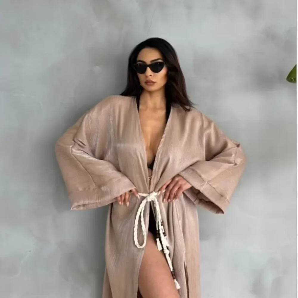 Chic Beige Women's Cape with Tie - Picture 2 of 2